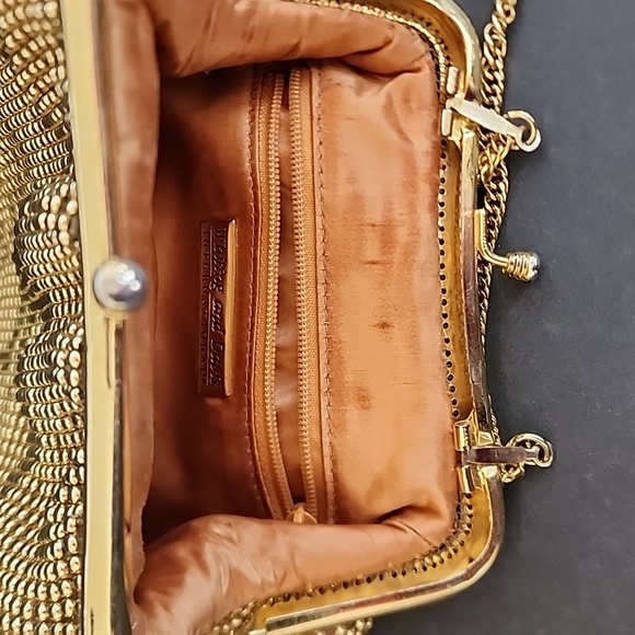 Whiting & Davis Purse Gold with 22" Strap - Picture 3 of 4
